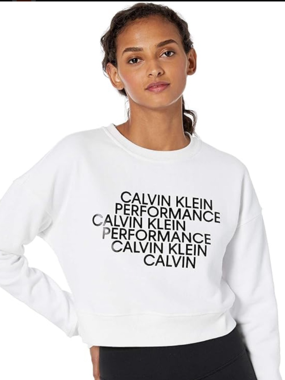 Calvin Klein Performance Cropped Logo Back Zip Sweatshirt Athleisure White M